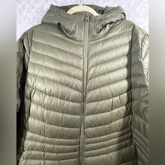 Lands End Women’s 2X Olive Green Wanderweight Packable Down Hooded Long Jacket - Picture 7 of 11